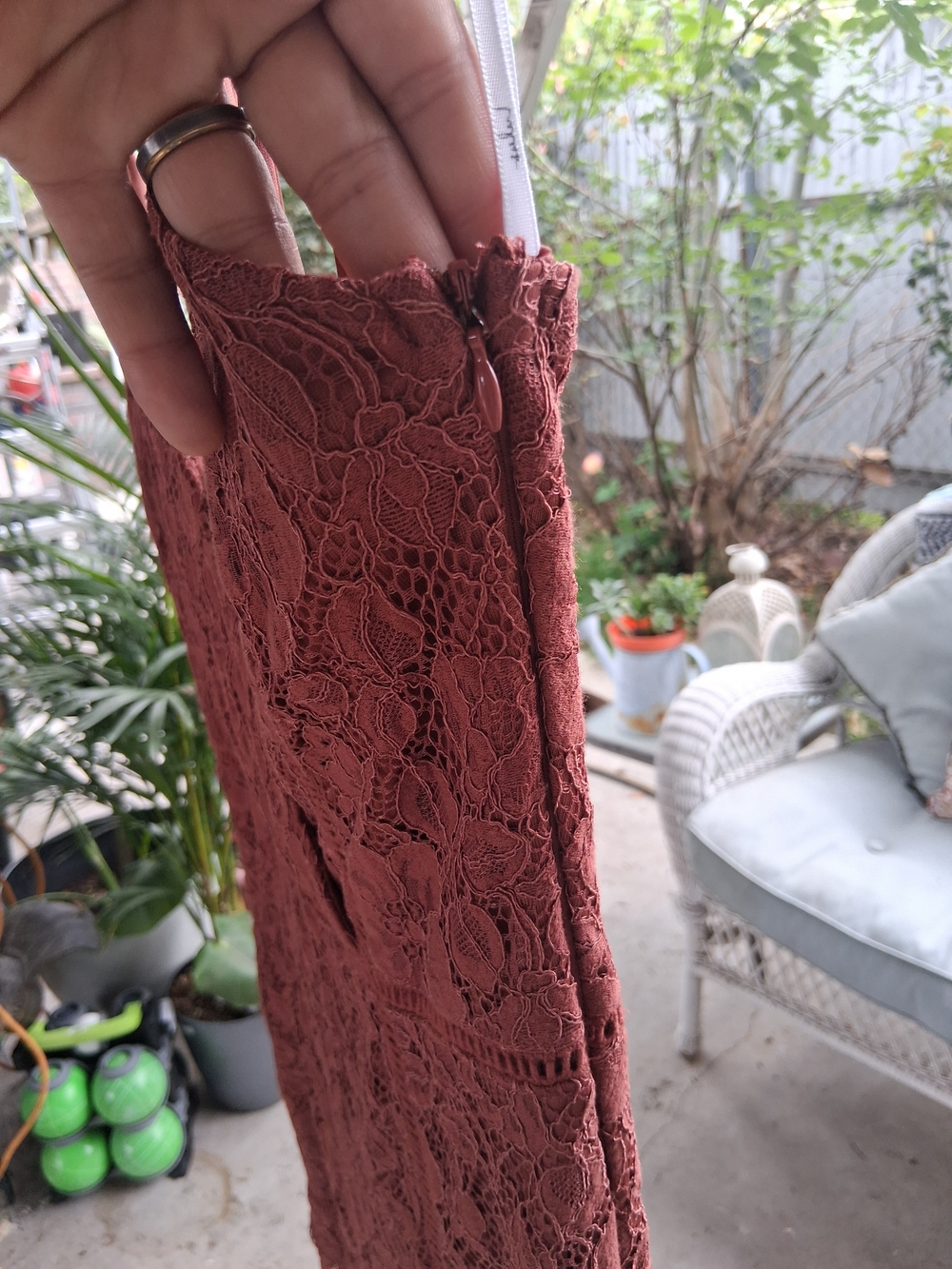 Lulu's Rust Lace Ruffle-Hem Spaghetti Strap Mini Dress - Picture 3 of 10